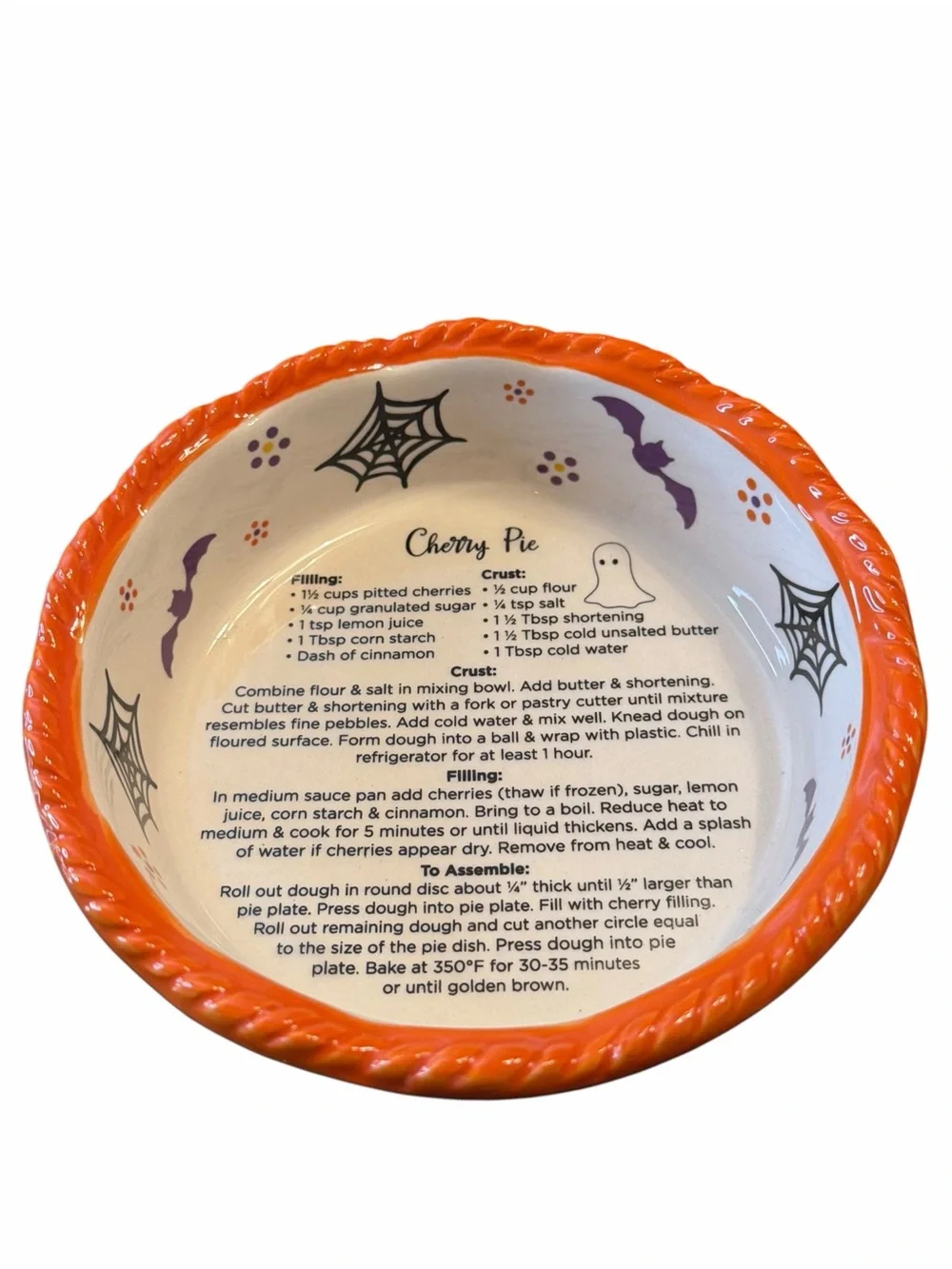 Temp-tations Halloween Pie Dish Set of 4 Recipes Bats Spiderwebs 12 Oz